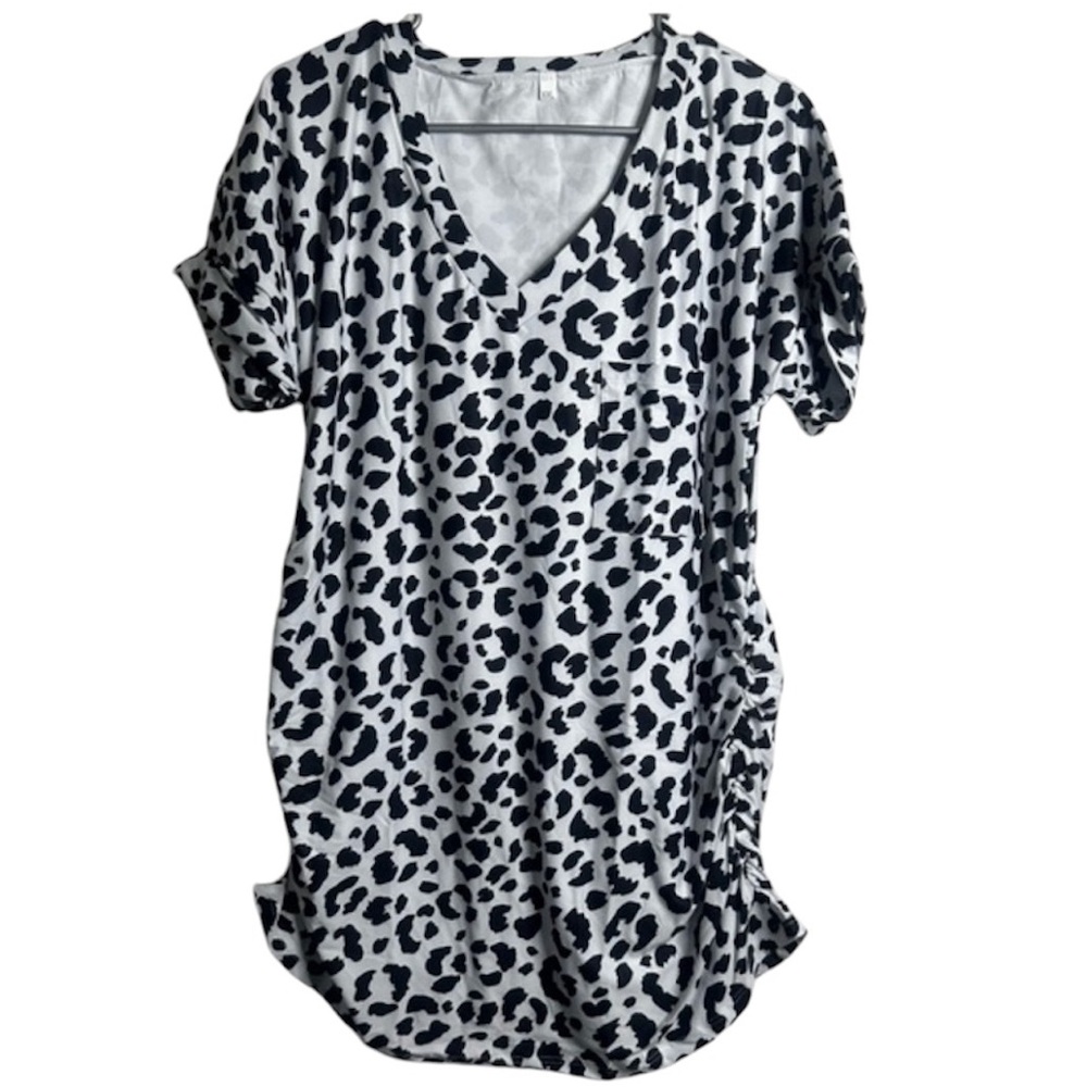 Maternity Top Short Sleeve Boutique Size 2-XL Leopard Print - Picture 1 of 8